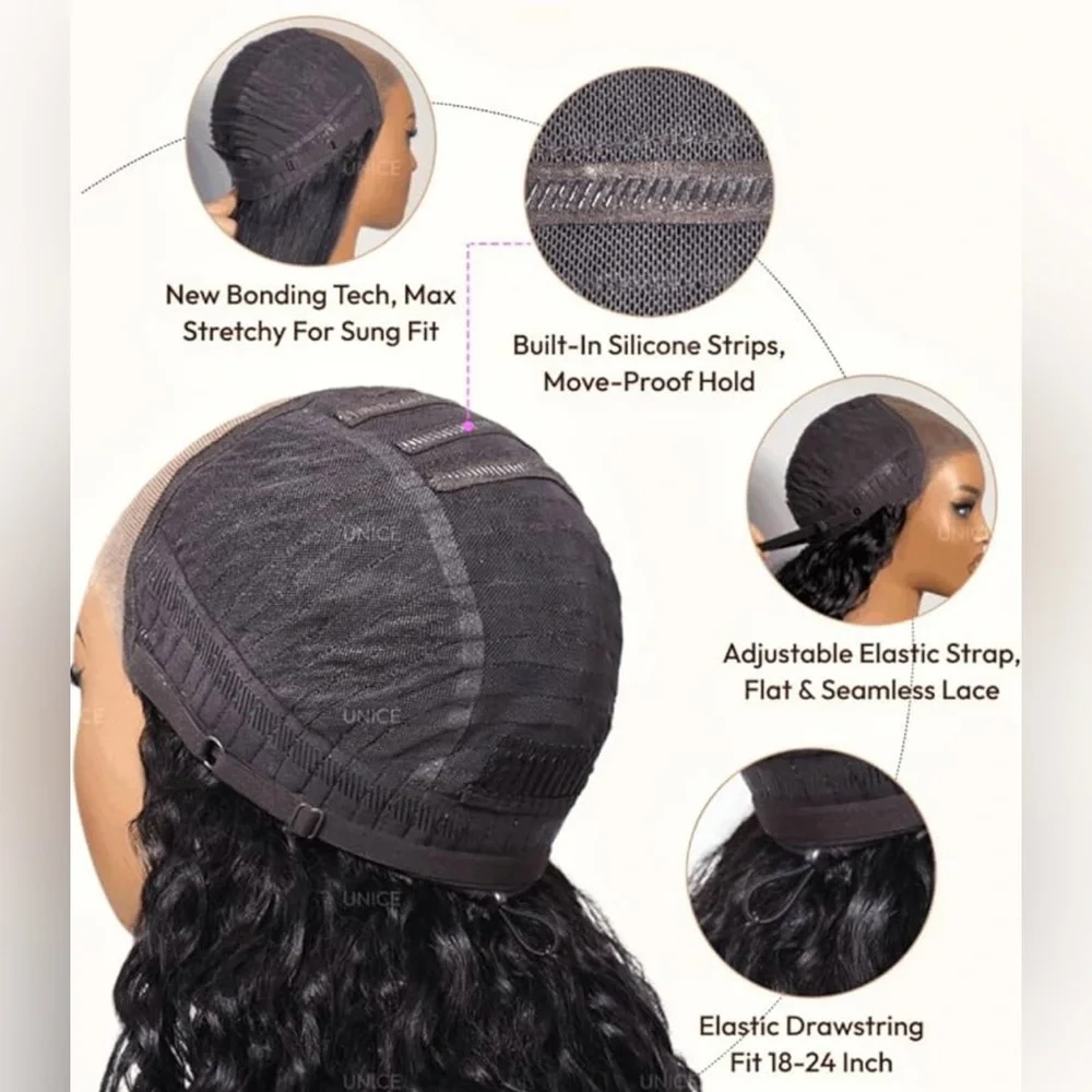 UNICE Water Wave Human Hair Bye Bye Slip Pre Cut Lace 24 Inch Wig